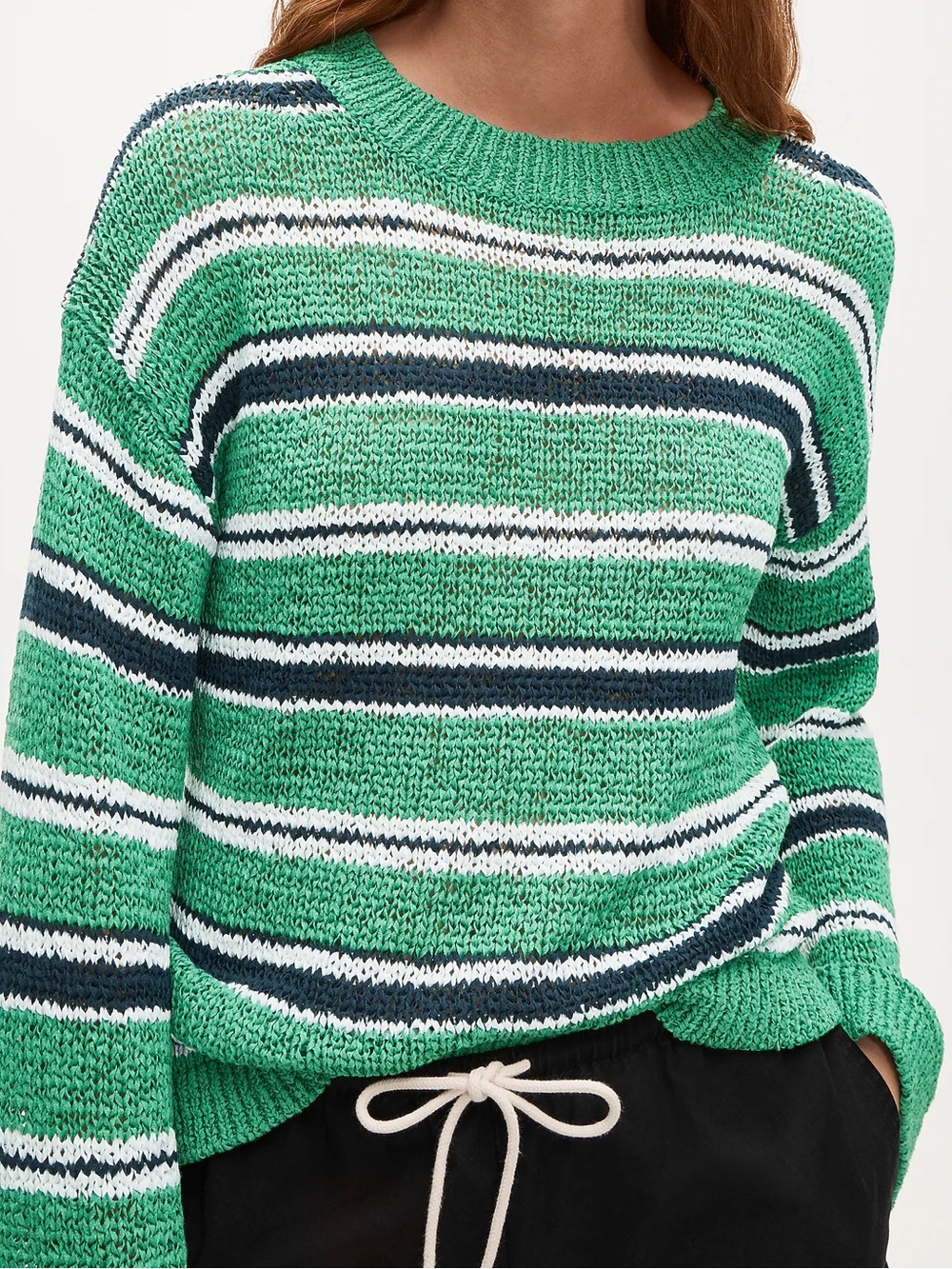 J. Crew Green Striped Crewneck Sweater with Navy and White - Picture 1 of 5